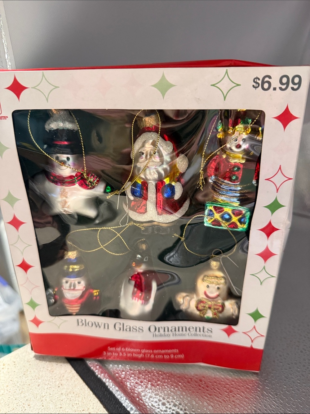 Vintage Merry Brite set of 6 Glass Blown Christmas Ornaments